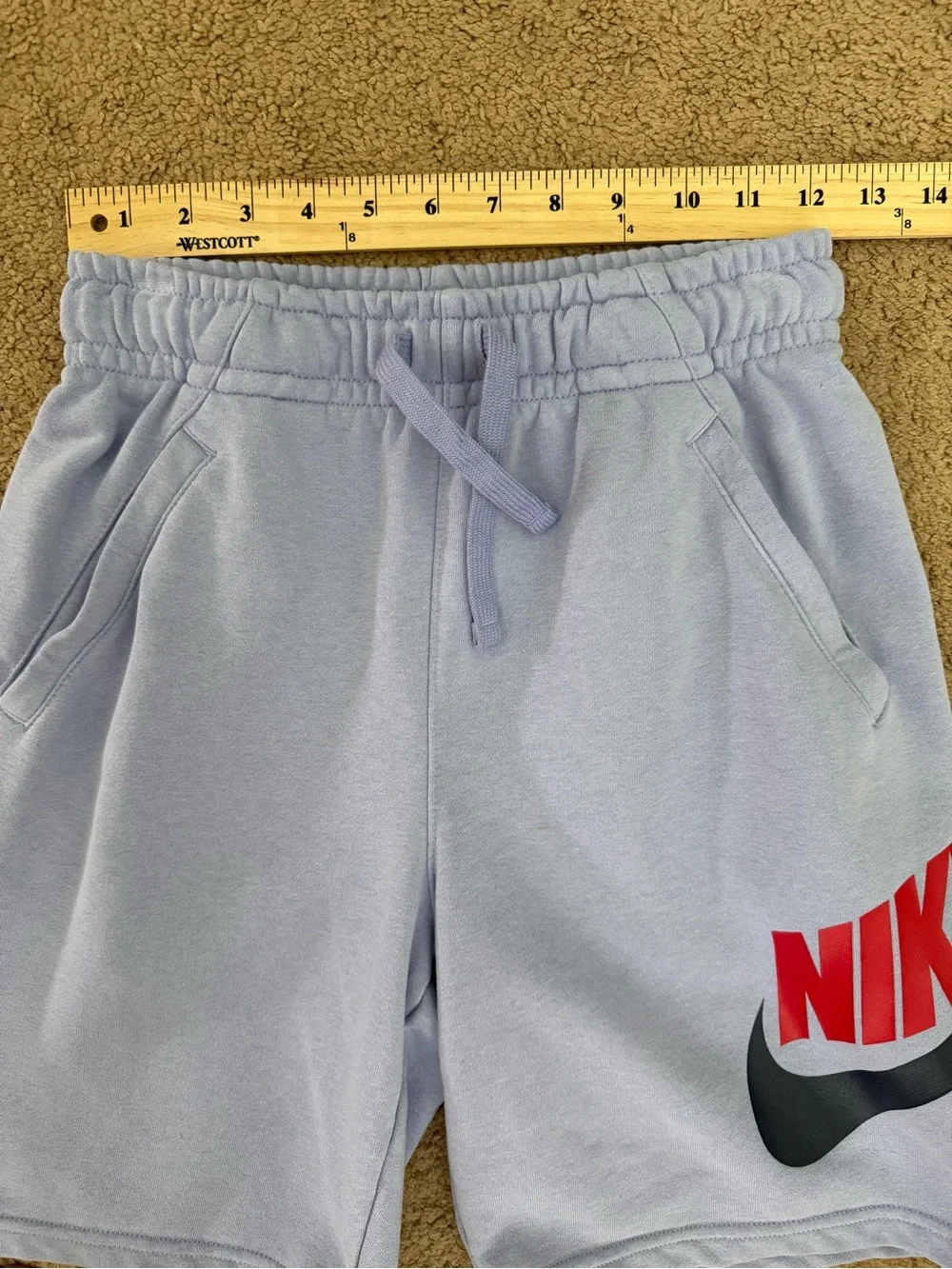 Nike Kids Light Blue Periwinkle Logo Fleece Shorts Size Large